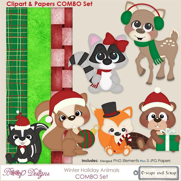 Winter Holiday Animal Clipart COMBO Set