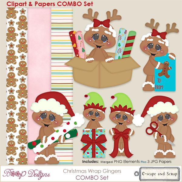 Christmas Wrap Gingers Clipart COMBO Set